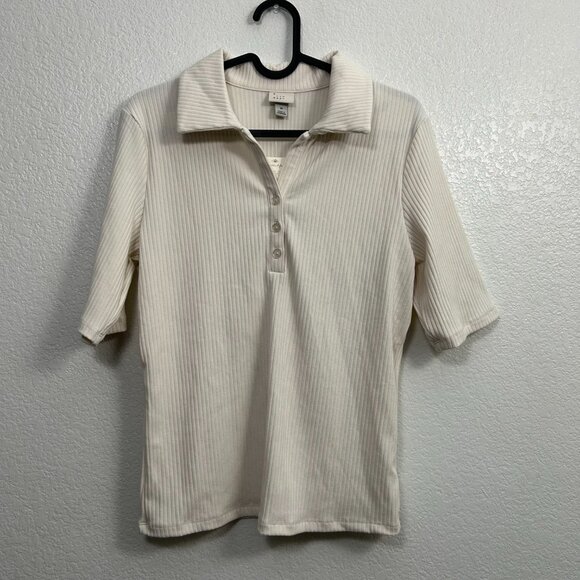a new day Tops - A New Day Ribbed Johnny Collar Polo Shirt Preppy